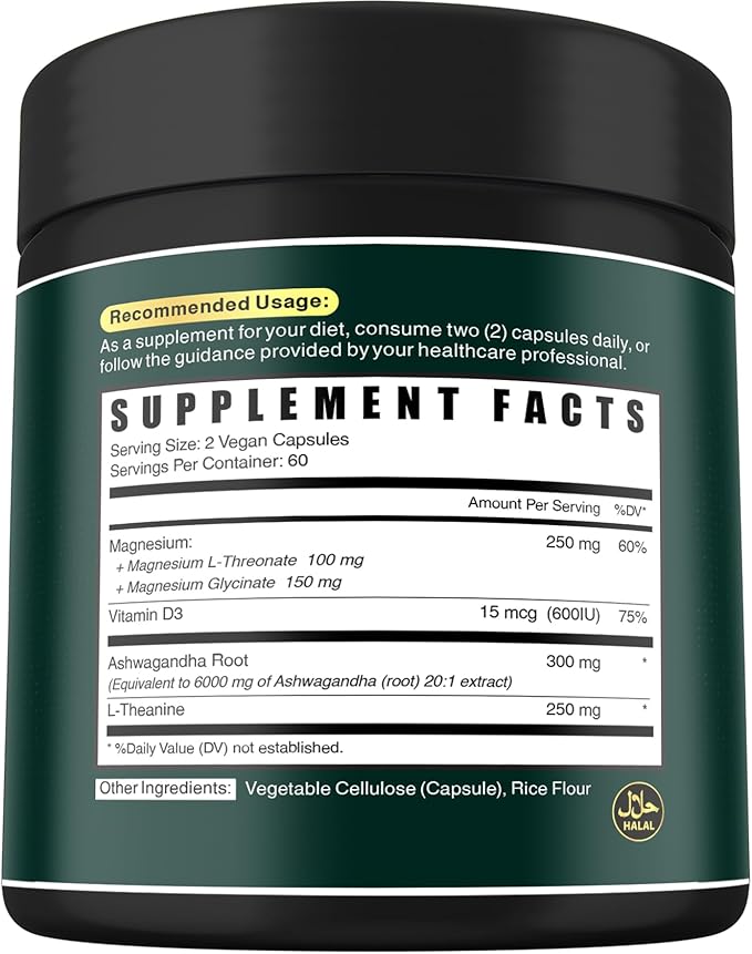 Relaxation & Restful Night with Magnesium D3, Ashwagandha 120 Vegan