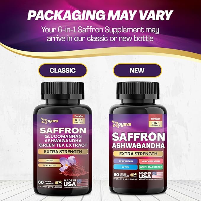 Zoyava Saffron Supplements 1000mg Glucomannan 1000mg 1000mg Green 1000mg Lutein 2 Month