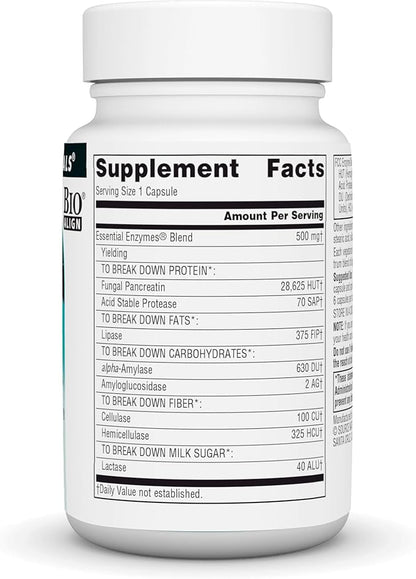 Source Naturals Essential Enzymes 500mg Bio-Aligned 60 Vegetarian