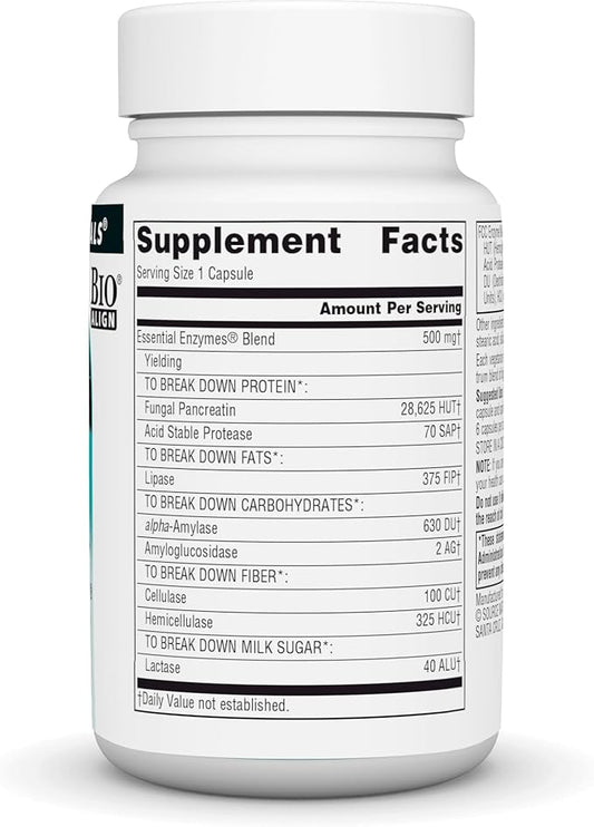 Source Naturals Essential Enzymes 500mg Bio-Aligned 60 Vegetarian