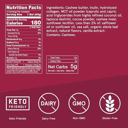 Bulletproof Fudge Brownie Collagen Protein Bars, Pack of 12, Keto-Friendly Snack with MCT Oil, Grass-fed Collagen, No Added Sugar