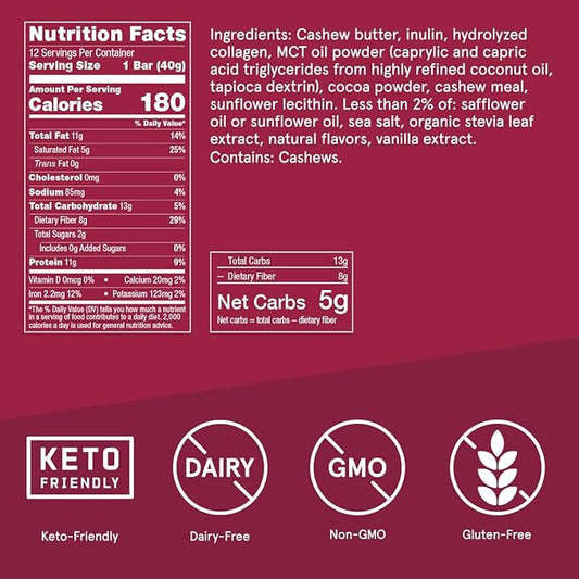 Bulletproof Fudge Brownie Collagen Protein Bars, Pack of 12, Keto-Friendly Snack with MCT Oil, Grass-fed Collagen, No Added Sugar