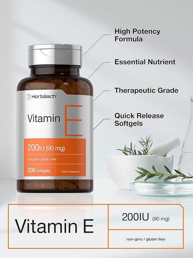 Horbäach Vitamin E Supplement 200 IU (90 mg) 200 Softgel