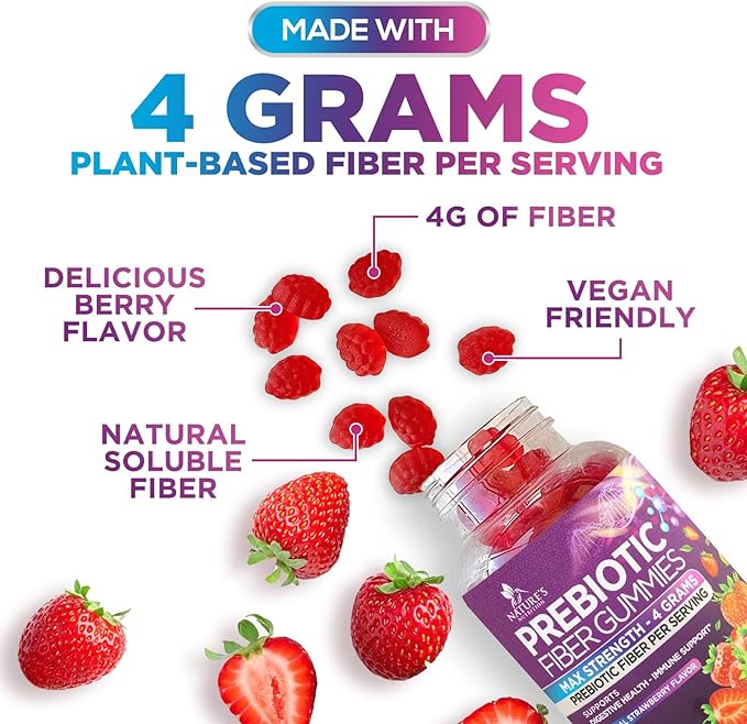 Fiber Gummies for Adults, Daily 4g Gummy Fiber Supplement, Prebiotic Digestive Health Support - Plant Based Soluble Fiber, Supports Regularity & Digestion for Adults Non-GMO - 120 Gummies