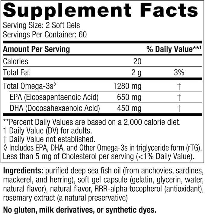 Nordic Naturals Ultimate Omega, Lemon Flavor 120 Soft 1280 mg Omega-3 - Omega-3 Fish 60 Servings