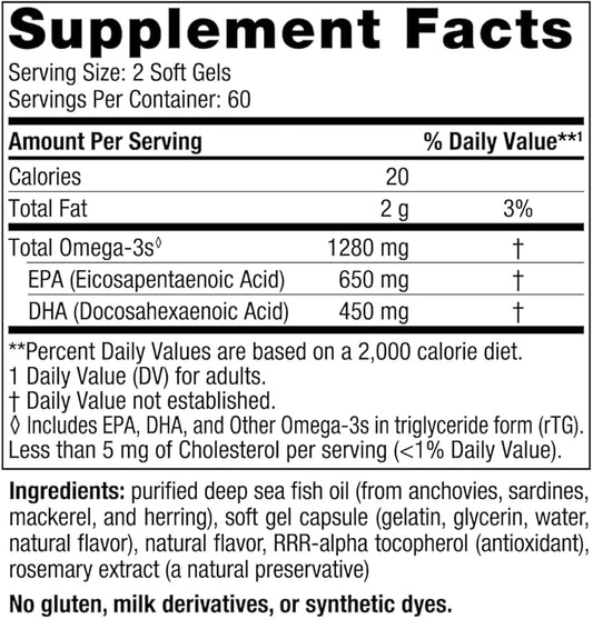 Nordic Naturals Ultimate Omega, Lemon Flavor 120 Soft 1280 mg Omega-3 - Omega-3 Fish 60 Servings