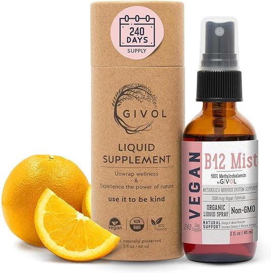 Organic Vegan Vitamin B12 Supplement Liquid 5,000mcg Methylcobalamin 240 Days