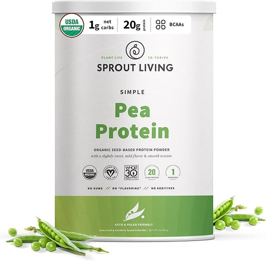 Sprout Living Organic Pea Protein Powder, 20 Grams (2 Pound)