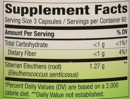 Nature's Way Premium Herbal Siberian Eleuthero, 1,275 mg 180 VCaps
