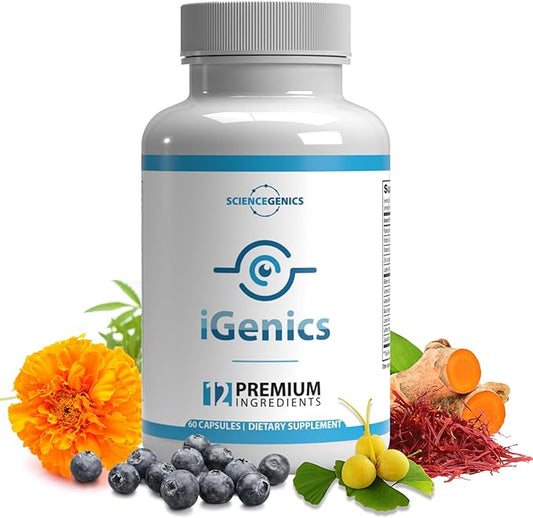 iGenics Premium Eye Vitamins with AREDs 2+ Formula 12 Natural, (1 Bottle)
