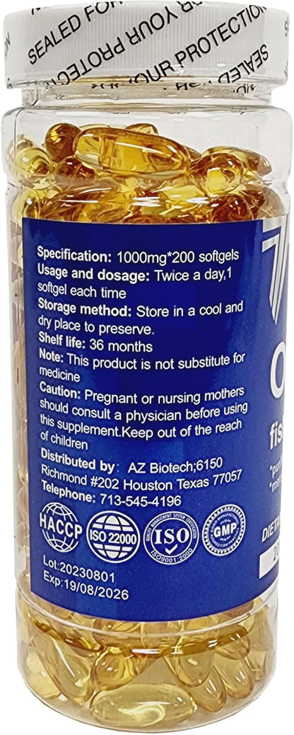 Fish Oil 1000 mg Softgels, 300 3 Supplements, 200 Softgels, 100 Days