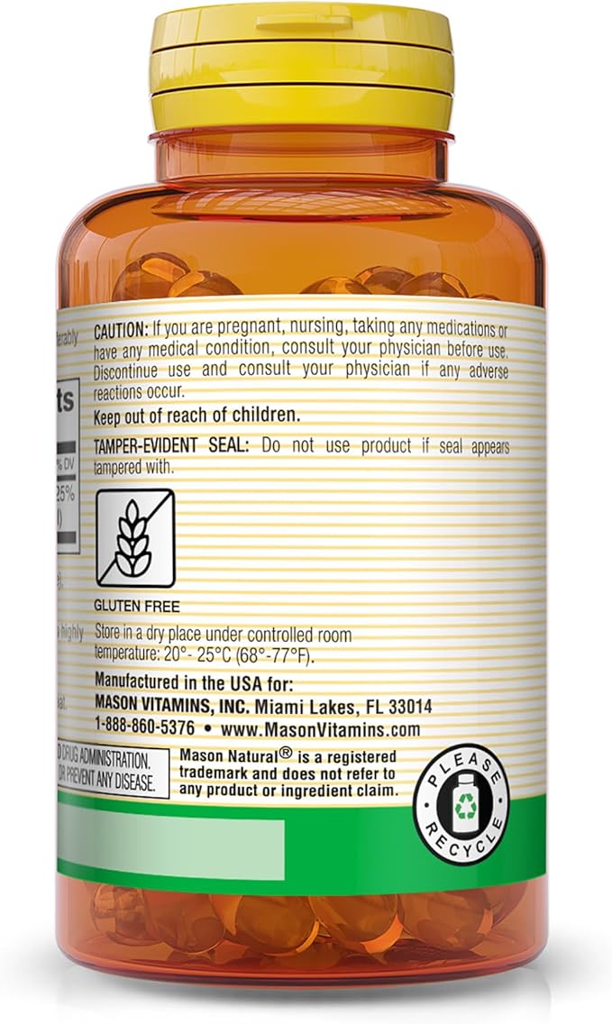 MASON NATURAL Vitamin D3 1000 IU (25 mcg), Immune, Bone & Muscle Health Support, from Fish Liver Oil, 60 Softgels