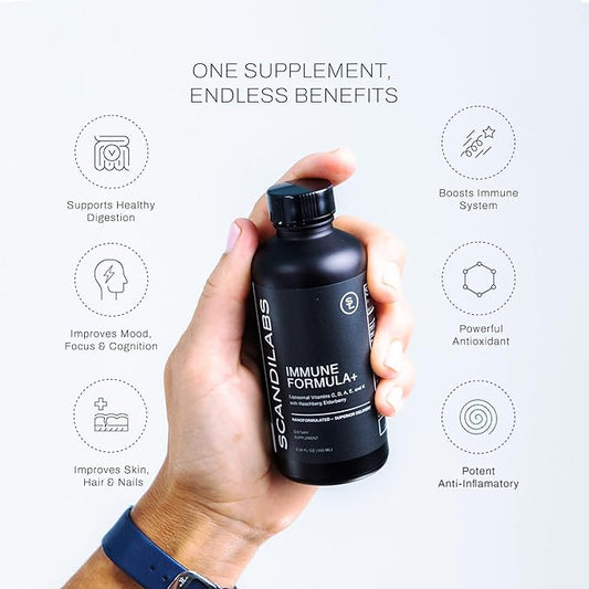 Immune Formula+ 7-in-1 Liposomal Wellness Blend with Powerful Antioxidants, Vitamins C, D, A, E, K1, K2, and Elderberry | Vegan | Gluten Free | Non-GMO | CGMP Certified