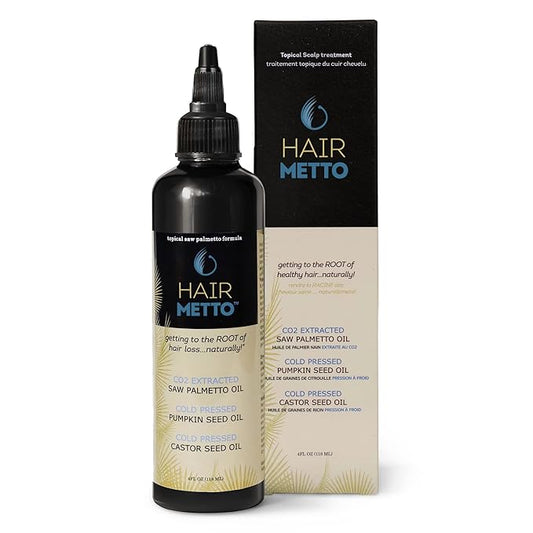 HAIRMETTO® Topical Saw Palmetto and Pumpkin Seed Oil Extract for Hair Loss, Strengthens Hair Roots, Soothes Dry Scalp, with Rosemary, Castor Oil, and Lavender Scent, 4oz Bottle