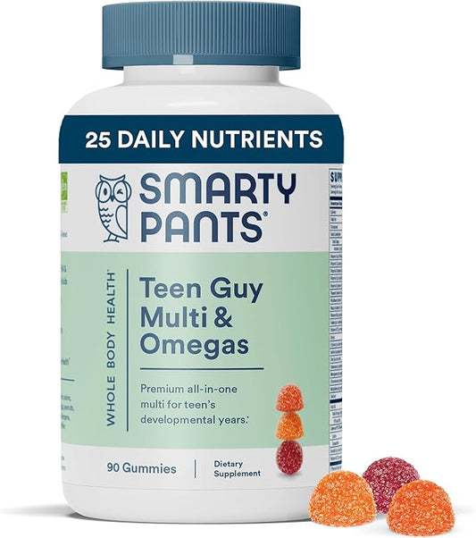 SmartyPants Teen Guy Multivitamin Gummies: Omega 3 Fish D3, C, B12, B6, B6, Vitamin 90 Count (22 Day