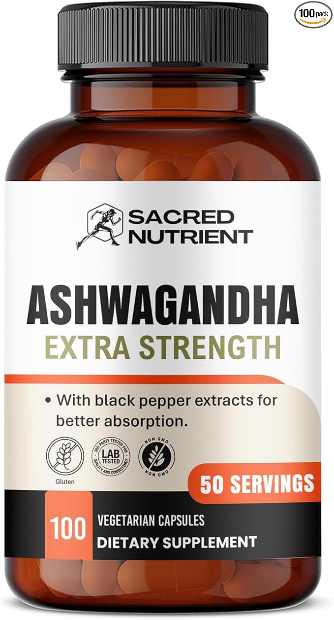 Ashwagandha Organic Extra Strength Supplement 300mg Extract 3000mg Herb), 100 Capsules