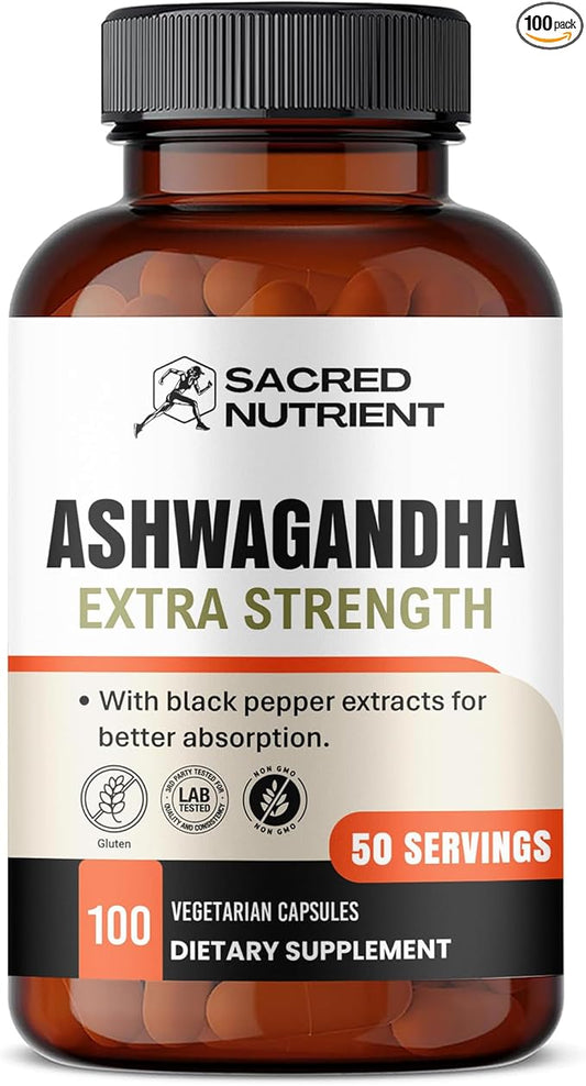 Ashwagandha Organic Extra Strength Supplement 300mg Extract 3000mg Herb), 100 Capsules