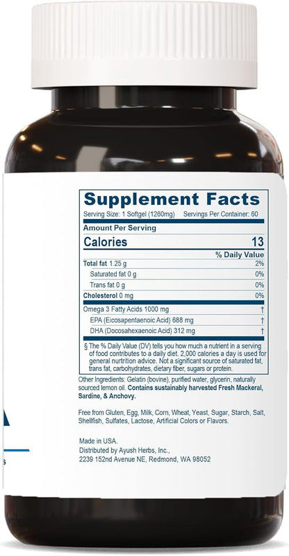 Ayush Herbs High Omega-3, High-Potency Fish 60 Softgels