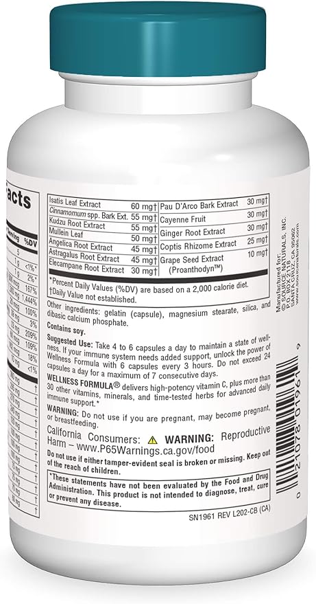 Source Naturals Wellness Formula, Advanced Immune Support*, Bio-Aligned Vitamins & Herbal Defense - Immune System Support Supplement & Immunity Booster - 120 Capsules