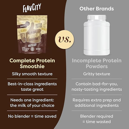 FlavCity Protein Powder Smoothie, Butter Coffee 100% Grass-Fed (25g of (33.02 oz)