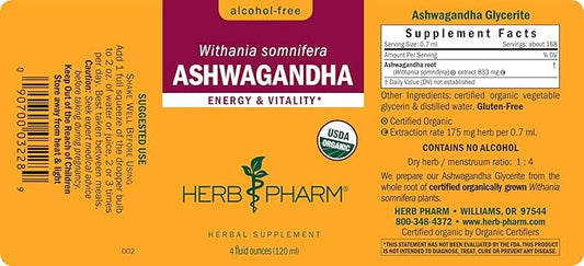 Herb Pharm Certified Organic Ashwagandha Extract 4 Oz