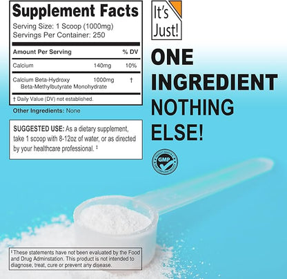 It's Just! - HMB Powder, 250g, Beta-Hydroxy Beta-Methylbutyrate, Free Acid, GMP Compliant, Third-Party Tested (Unflavored, 250g)