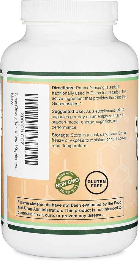Ginseng Capsules (Korean Red Ginseng Extract, 10% Ginsenosides) (4 Month 240 Vegan 1,000mg per