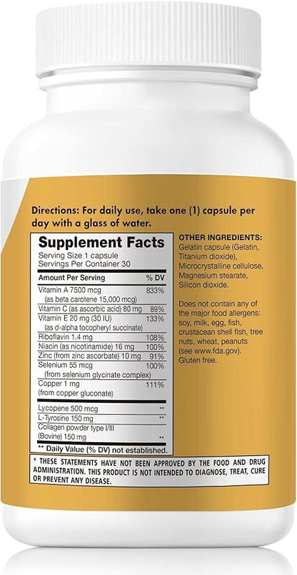 Tan Optimizer Plus+ – Tanning and Skin Health Supplement with Beta Carotene, L-Tyrosine, Collagen, and Vitamins | Immune System & Antioxidant Support | 30 Count