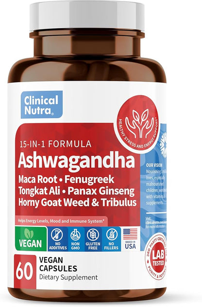 Ashwagandha 5000mg Maca Root 2000mg Fenugreek 3000mg Tongkat 60 Vegan