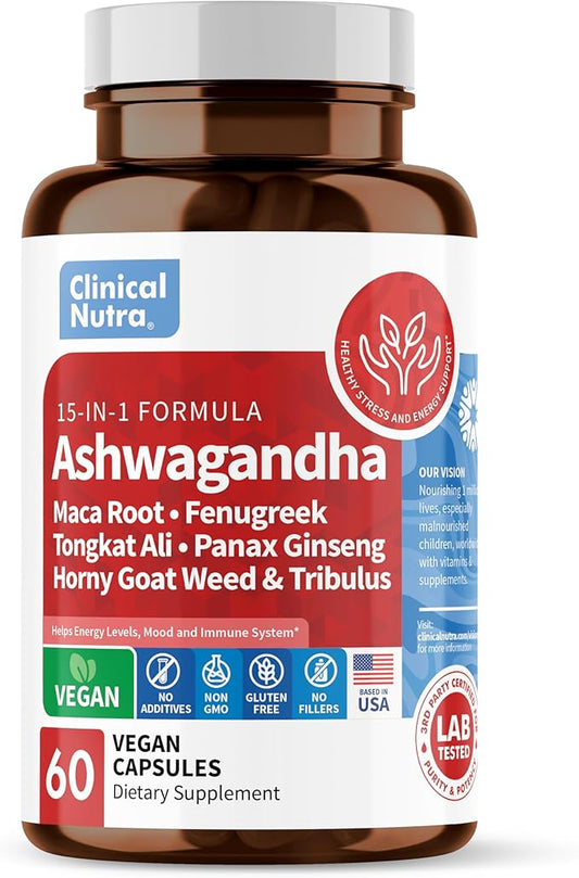 Ashwagandha 5000mg Maca Root 2000mg Fenugreek 3000mg Tongkat 60 Vegan
