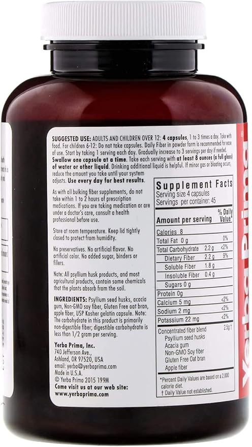 Yerba Prima Daily Fiber Capsules – 180 Caps 3) -
