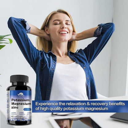 Potassium Magnesium Supplement 1000mg,Magnesium Potassium Zinc for Leg Cramps,High Absorption Magnesium Complex,Vegan (60 Capsules)