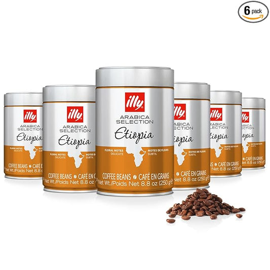 illy Whole Bean Coffee - Perfectly Roasted Whole Coffee Beans – Etiopia Bold Roast – Gentle Notes of Jasmine – Floral Notes - 100% Arabica Coffee - No Preservatives – 8.8 Ounce, 6 Pack