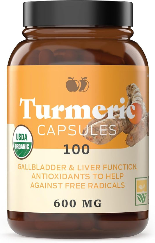 Organic Turmeric Capsules 100 Capsules 600mg, Gallbladder,