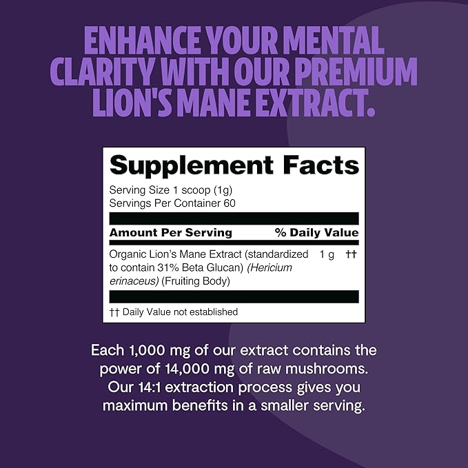 FreshCap Lions Mane Supplement Powder 14,000mg - Lions Mane Mushroom, Lions Mane Extract, Lion's Mane Mushroom, Mushroom Supplement for Focus & Memory, Organic Lions Mane Powder (60 Servings)
