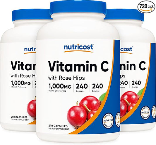 Nutricost Vitamin C with Rose Hips 1025mg, 240 240 Capsules (3 Bottles)