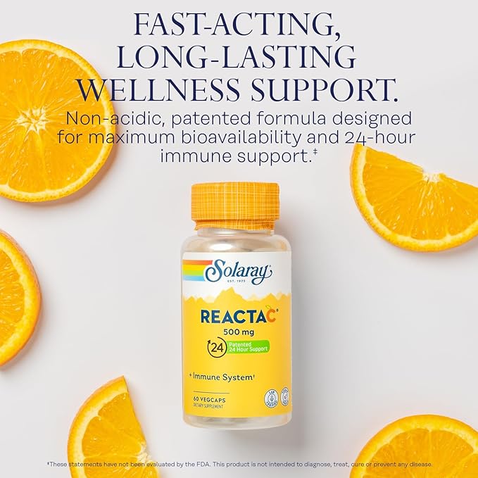 SOLARAY Reacta-C with Vitamin C 500mg 200mg Bioflavonoid 24 Hour 60 Capsules, 60 Servings