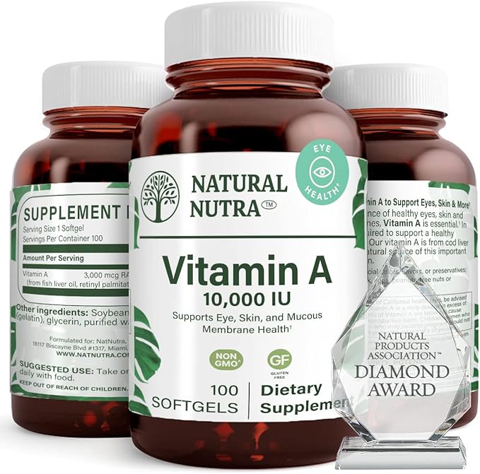 Natural Nutra Vitamin A 10,000 IU, 3, 100 100 Gluten (2 Pack)