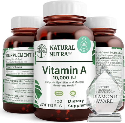 Natural Nutra Vitamin A 10,000 IU, 3, 100 100 Gluten (2 Pack)