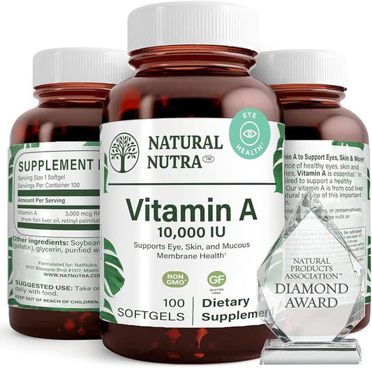 Natural Nutra Vitamin A 10,000 IU, 3, 100 100 Gluten (2 Pack)