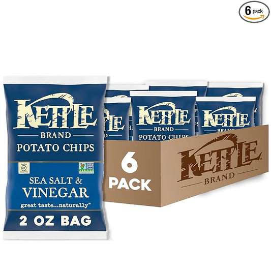 Kettle Brand Potato Chips, Salt & Vinegar Kettle Chips, Snack Bag, 2 Oz (Pack of 6)