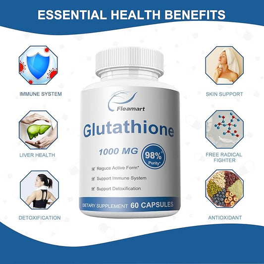 Glutathione Supplement 98%+ Highly Purified and Bioavailable 1000mg Immune 60 Capsules