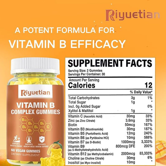Vitamin B Complex Gummies with Biotin,Choline 60 Vegan