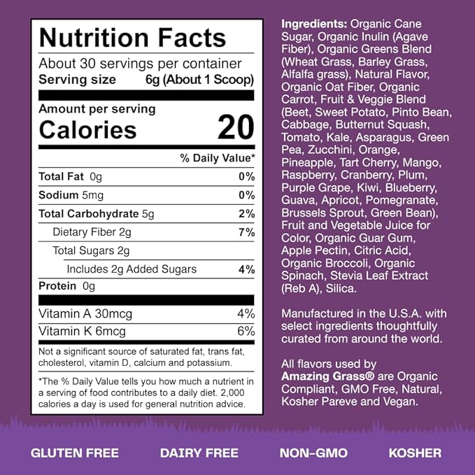 Amazing Grass Kidz Superfood: Organic Greens, Fruits, Veggies, Beet Root Powder & Probiotics for Healthy Kids, Berry Blast, 30 Servings