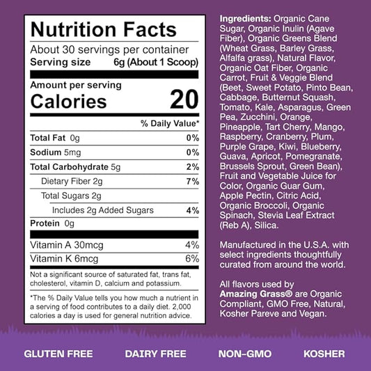 Amazing Grass Kidz Superfood: Organic Greens, Fruits, Veggies, Beet Root Powder & Probiotics for Healthy Kids, Berry Blast, 30 Servings