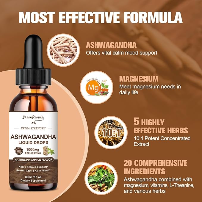 Ashwagandha Liquid Supplement Extra Strength w/L 2 Oz