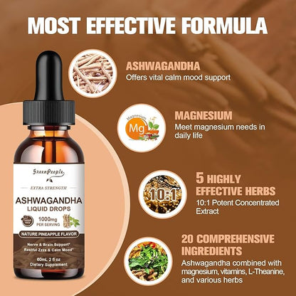 Ashwagandha Liquid Supplement Extra Strength w/L 2 Oz