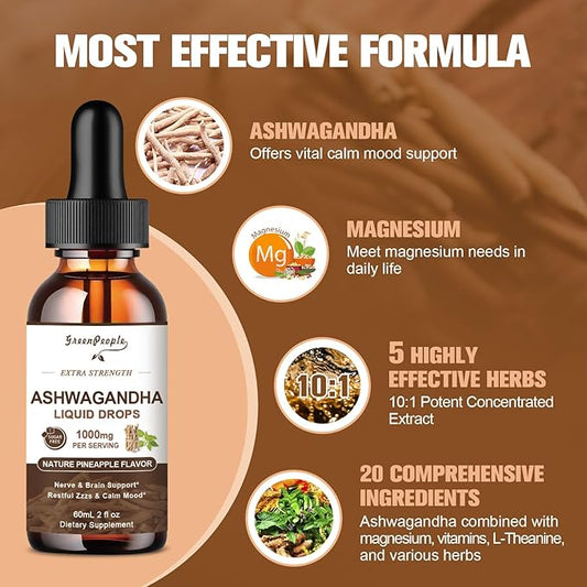 Ashwagandha Liquid Supplement Extra Strength w/L 2 Oz