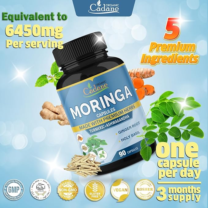 Organic Cadane Moringa Extract Capsules 6450mg, 3 Months 90 Capsules