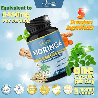 Organic Cadane Moringa Extract Capsules 6450mg, 3 Months 90 Capsules